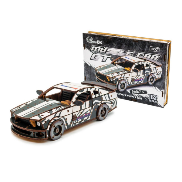 Деревяний 3D конструктор "Muscle car GT" Puz-00639 162 деталі білий Деревяний 3D конструктор "Muscle car GT" Puz-00639 162 деталі білий