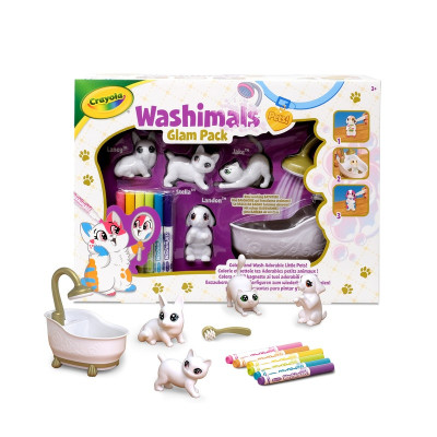 Washimals Набір для творчості "Гламурні улюбленці з ванною", 4 тваринки та 6 фломастерів