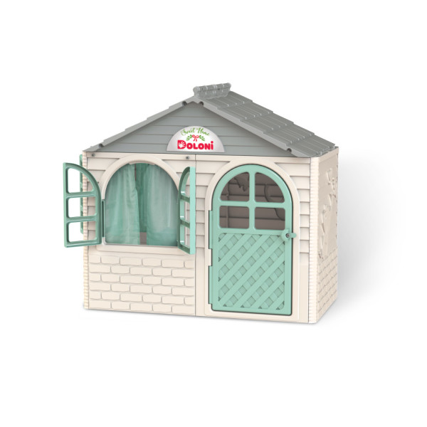 Ігровий Будиночок зі шторками Doloni Toys 02550/15 Біло-Бірюзовий