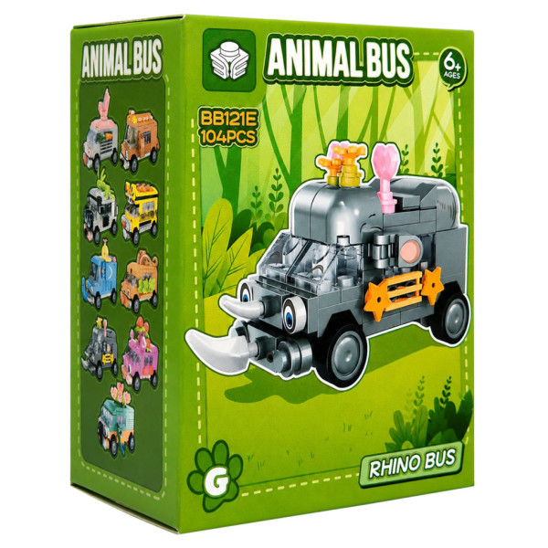 Дитячий конструктор Rhino Bus BB121E-G серії "Animal Bus" 104 деталі Дитячий конструктор Rhino Bus BB121E-G серії "Animal Bus" 104 деталі