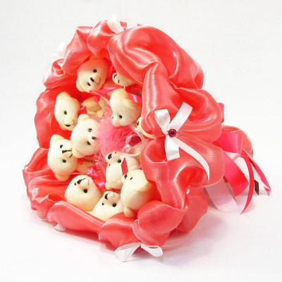 Букет з мяких іграшок 11 ведмедиків 5284IT кораловий