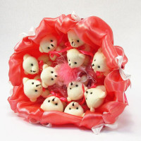 Букет з мяких іграшок 11 ведмедиків 5284IT кораловий