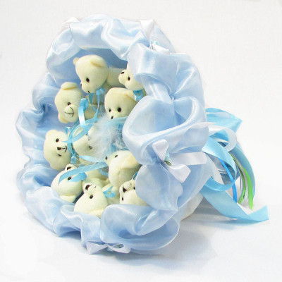 Букет з мяких іграшок 11 ведмедиків 5285IT небесно-блакитний