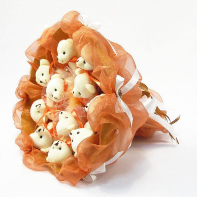 Букет з мяких іграшок 11 ведмедиків 5283IT теракотовий