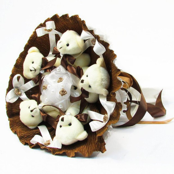 Букет з мяких іграшок 5 ведмедиків 5287IT коричневий