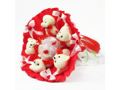 Букет з мяких іграшок 5 ведмедиків 5289IT червоний
