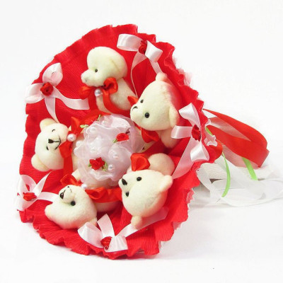 Букет з мяких іграшок 5 ведмедиків 5289IT червоний