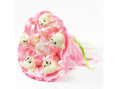 Букет з мяких іграшок 5 ведмедиків 5288IT рожевий