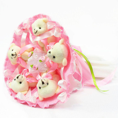 Букет з мяких іграшок 5 ведмедиків 5288IT рожевий