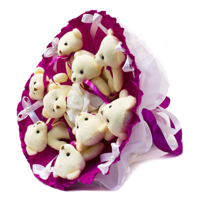 Букет з іграшок Ведмедики фуксія 5351IT з 9ю іграшками