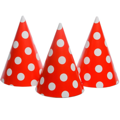 Ковпак святковий "Горошок червоний" 7003-0009 15см в упаковці 20 шт