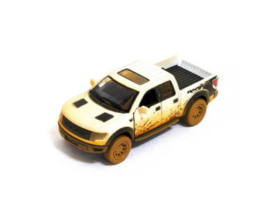 Дитяча модель машинки пікап Ford F-150 SVT Raptor-Supercrew Muddy Kinsmart KT5365WY інерційна 1:46 White