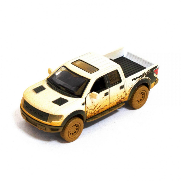 Дитяча модель машинки пікап Ford F-150 SVT Raptor-Supercrew Muddy Kinsmart KT5365WY інерційна 1:46 White