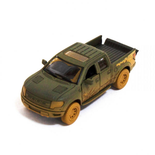 Дитяча модель машинки пікап Ford F-150 SVT Raptor-Supercrew Muddy Kinsmart KT5365WY інерційна 1:46 Dark-Green