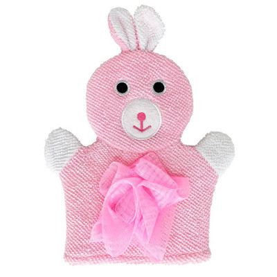 Мочалка-рукавичка для купання малюків Mega Zayka MGZ-0911(Pink) Зайчик