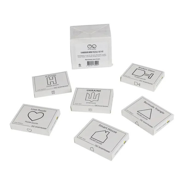 Набір деревяних головоломок "Wooden mini puzzle set #2" set2en 6 штук