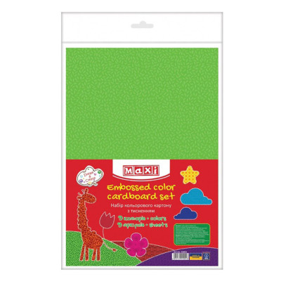 Набір кольорового картону з тисненням 21004K 9 аркушів 9 кольорів формат А4
