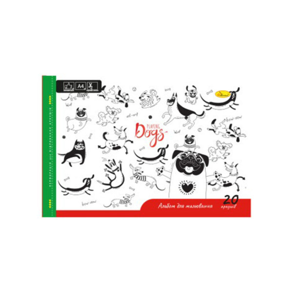 Альбом для малювання A4 "Playing Dogs" АП-0303-6 скоба з перфорацією Альбом для малювання A4 "Playing Dogs" АП-0303-6 скоба з перфорацією