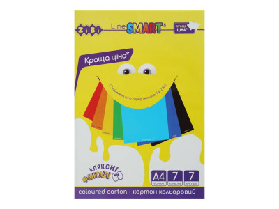 Набір кольорового картону ZB.1955 7 аркушів формат А4 щільність 200 г/м2