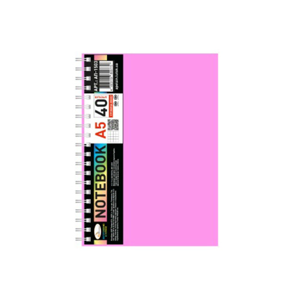 Блокнот А5 АП-1503(Pink) 40 аркушів пружина збоку