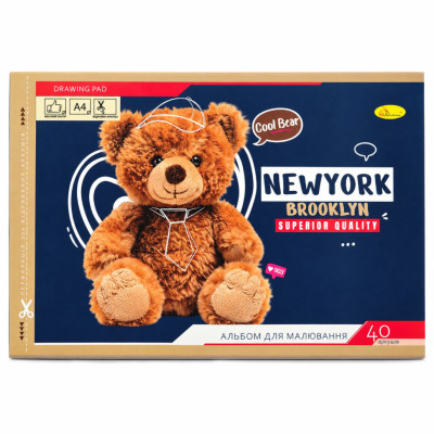 Альбом для малювання "Cool Bear" АП-0305-14 40 аркушів скоба з перфорацією А4