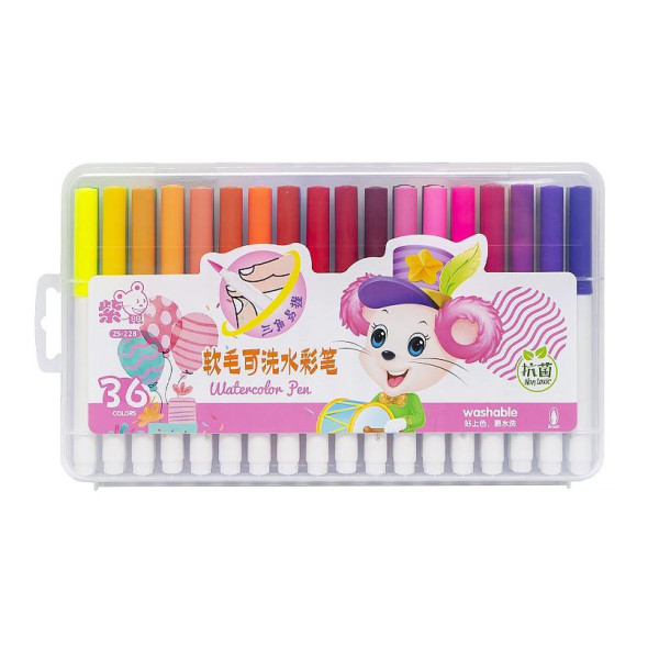 Фломастер - пензлик "Water color pen" 36 кольорів 228-36 у пластиковому боксі Рожевий Фломастер - пензлик "Water color pen" 36 кольорів 228-36 у пластиковому боксі Рожевий