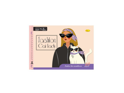 Альбом для малювання A4 "Fashion Cat Lady" АП-0303-7 скоба з перфорацією Альбом для малювання A4 "Fashion Cat Lady" АП-0303-7 скоба з перфорацією