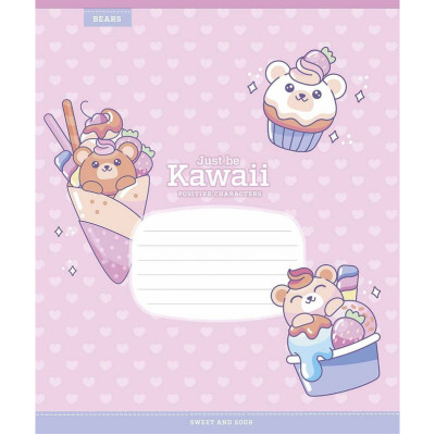 Зошит учнівський "Just be Kawaii" 012-3408C-2 у косу лінію 12 аркушів