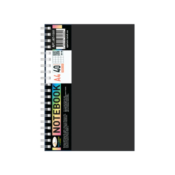 Блокнот А4 АП-1501(Black) 40 аркушів пружина збоку