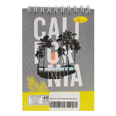 Блокнот для записей "California" А6 АП-1711-3 40 листов пружина сверху