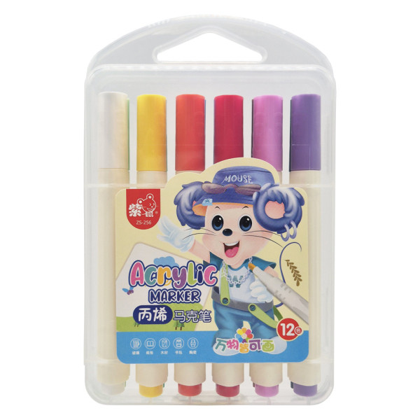 Набір акрилових маркерів "Mouse" ZS-256-12 тригранні 12 шт