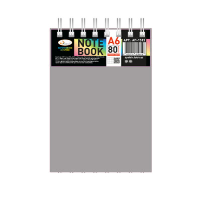 Блокнот А6 В-БП6-80(Gray) 80 аркушів пружина зверху