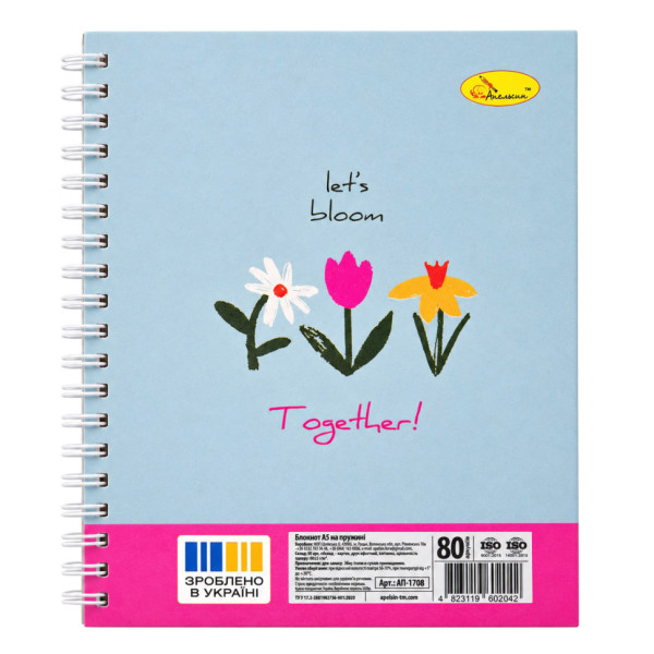 Блокнот для записів "Lets blum together" АП-1708-12 формат А5 80 аркушів пружина збоку