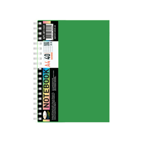 Блокнот А4 АП-1501(Green) 40 аркушів пружина збоку