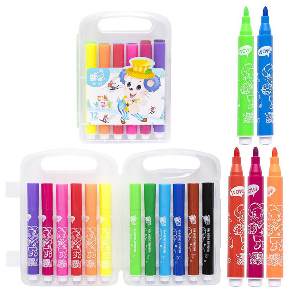 Набір фломастерів "Water color pen" 229-12(Blue) 12 кольорів у пластиковому боксі