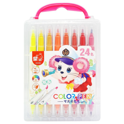 Набір двосторонніх фломастерів 249-24(Pink) у пластиковому боксі 24 кольори