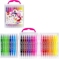 Набір двосторонніх фломастерів 249-24(Pink) у пластиковому боксі 24 кольори