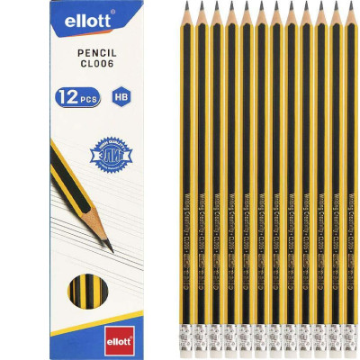 Олівець простий з гумкою Ellott CL006-12 твердість грифеля - HB Олівець простий з гумкою Ellott CL006-12 твердість грифеля - HB