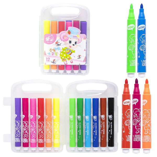 Набір фломастерів "Water color pen" 229-12(Pink) 12 кольорів у пластиковому боксі