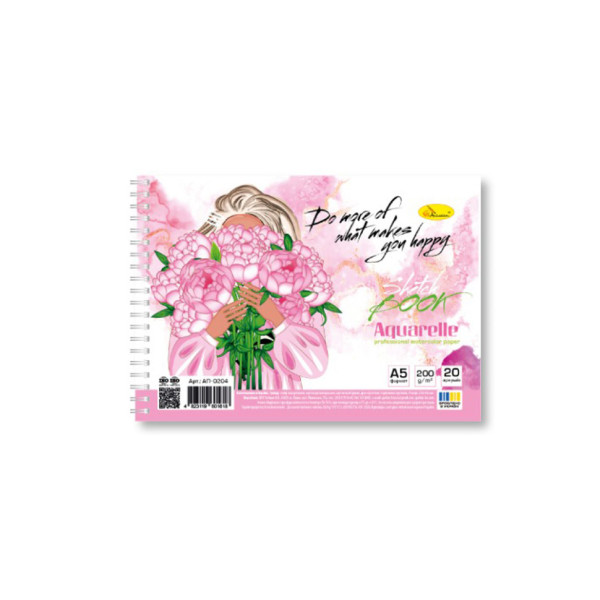 Скетчбук акварельний "Дівчина з квітами" А5 АП-0204-2 20 аркушів