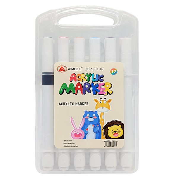 Набір акрилових маркерів A-911-12 у пластиковому боксі 12 кольорів Набір акрилових маркерів A-911-12 у пластиковому боксі 12 кольорів