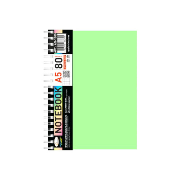 Блокнот А5 АП-1505(Light Green) 80 аркушів пружина збоку Блокнот А5 АП-1505(Light Green) 80 аркушів пружина збоку