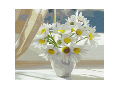 Картина за номерами "Ромашки в білій вазі на вікні" Brushme BS22637 40х50 см