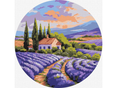 Картина за номерами "Будиночок у полі" ©art_selena_ua KHO-R1160 діаметр 26 см