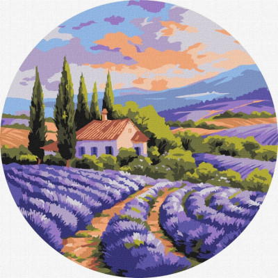 Картина за номерами "Будиночок у полі" ©art_selena_ua KHO-R1160 діаметр 26 см