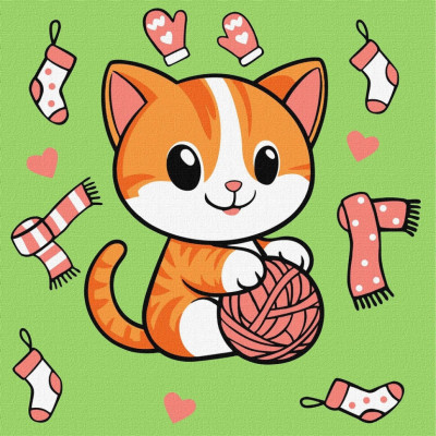 Картина за номерами "Котик і клубочок (картина №1)" ©art_selena_ua KHO1233 25х25 см