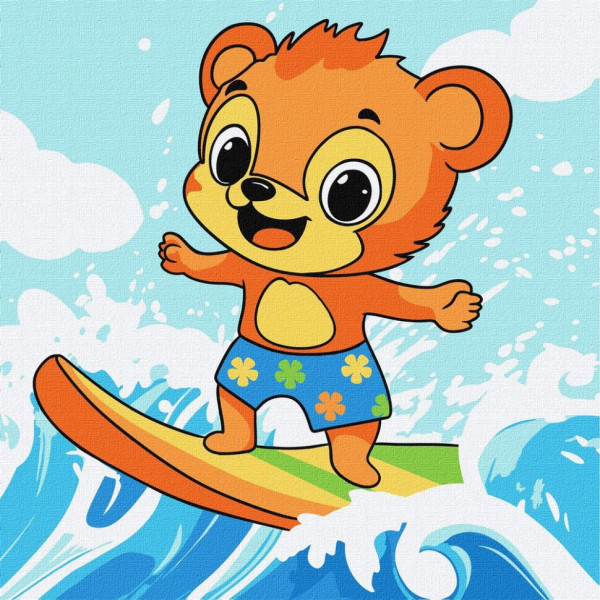 Картина за номерами "Літо. Ведмедик ловить хвилю" ©art_selena_ua KHO1250 25х25 см