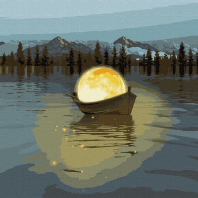 Картина за номерами "Місячний човен з фарбами металік" Ідейка KHO5031 50х50 см