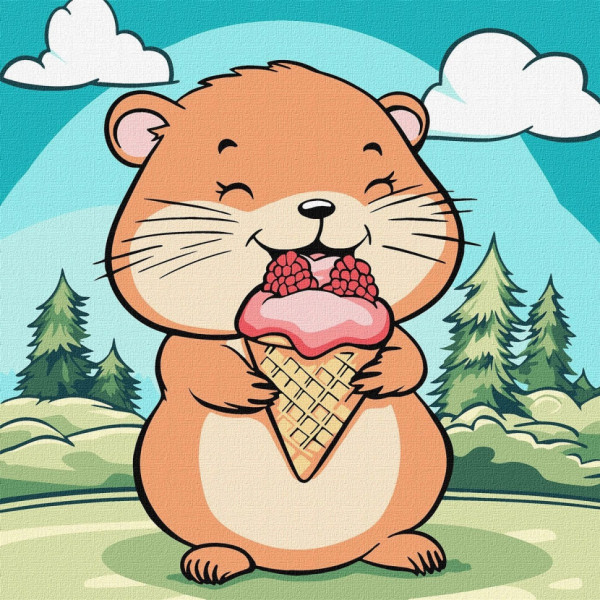 Картина за номерами "Літо. Хомячок з морозивом" ©art_selena_ua KHO1256 25х25 см