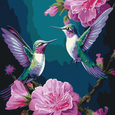 Картина за номерами "Казкові птахи з фарбами металік" KHO6582 40х40 см